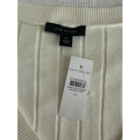 ANN TAYLOR NWT Ivory Ribbed V Neck Sweater Vest Soft Minimalist Capsule XL NEW - Picture 3 of 6